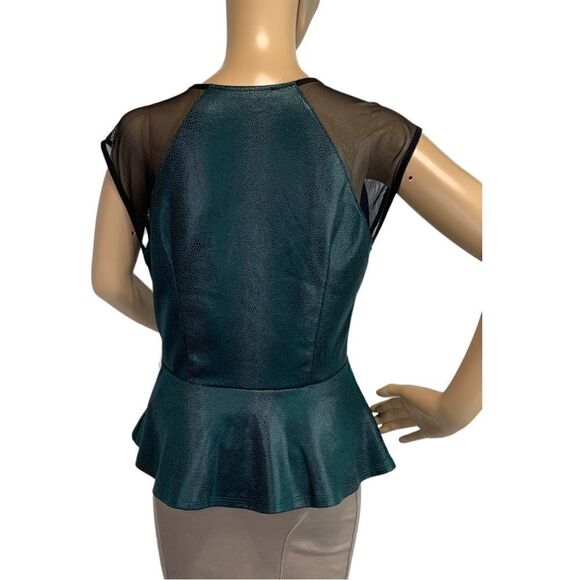 GUESS Green Deep Plunge Mesh Cutout Top - Picture 2 of 7
